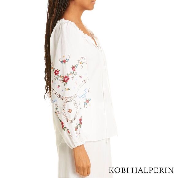 KOBI HALPERIN **NWT** Krissy Floral Embroidered Balloon-Sleeve Blouse in White - Picture 2 of 13